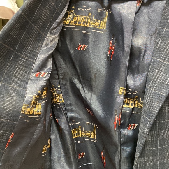 Savile Row Womens Small Navy/gray Plaid Elbow Patch Button Riding Blazer - Picture 2 of 2